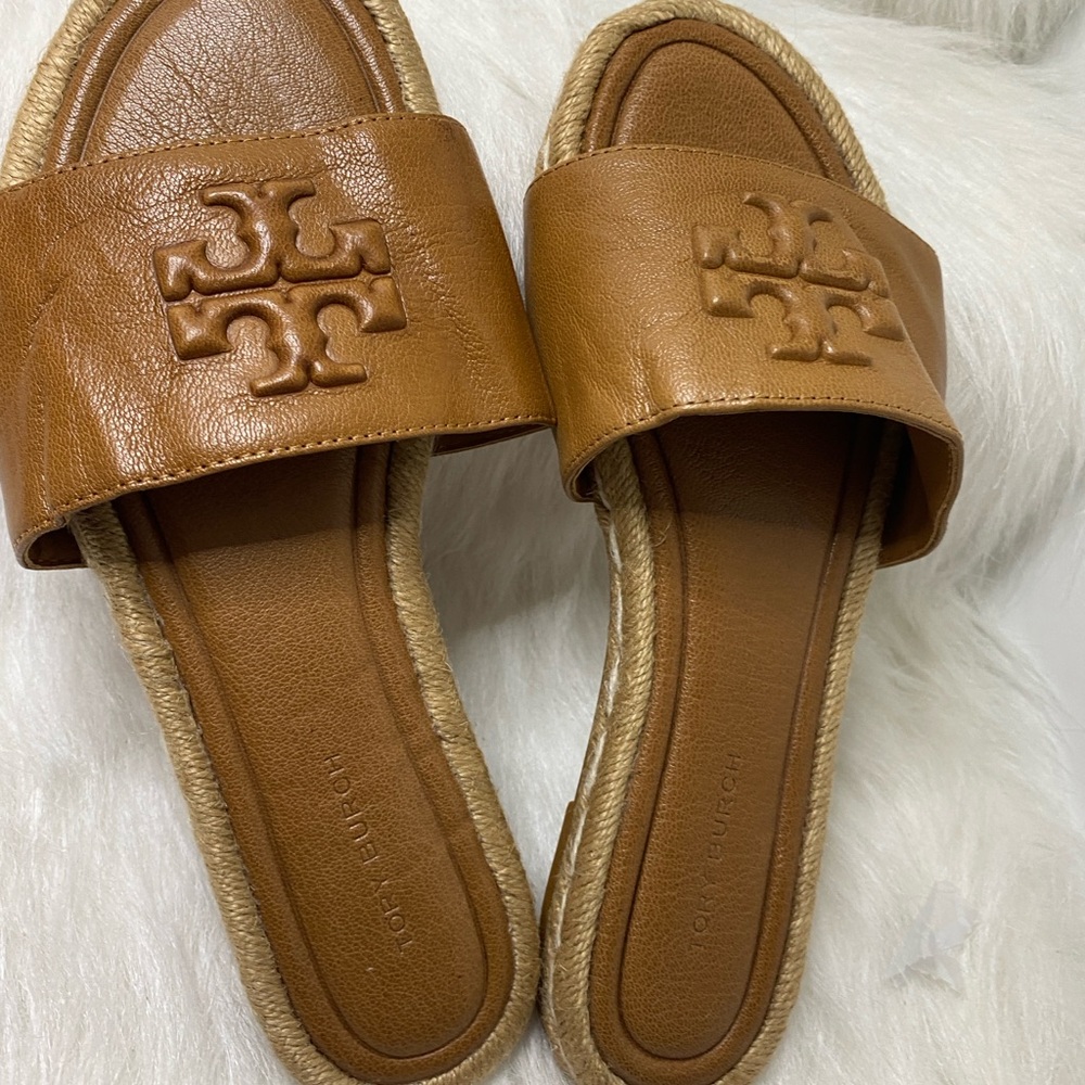 Tory Burch Everly Espadrille Sandal Slides size 6.5 NWOB Authentic Crinkling